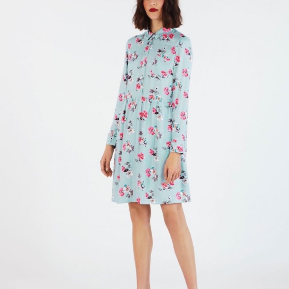 Cath Kinston Cat and Flower Viscose Twill Dress